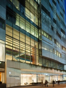 Exterior photo of the front entrance of a modern building.