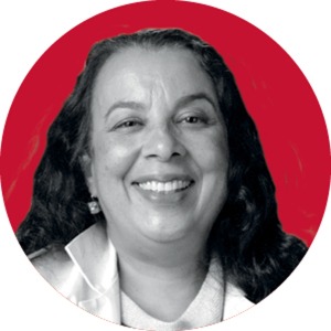 Photo 4: Black and white headshot of middle-aged Latina woman, Dr. Susana Morales.
